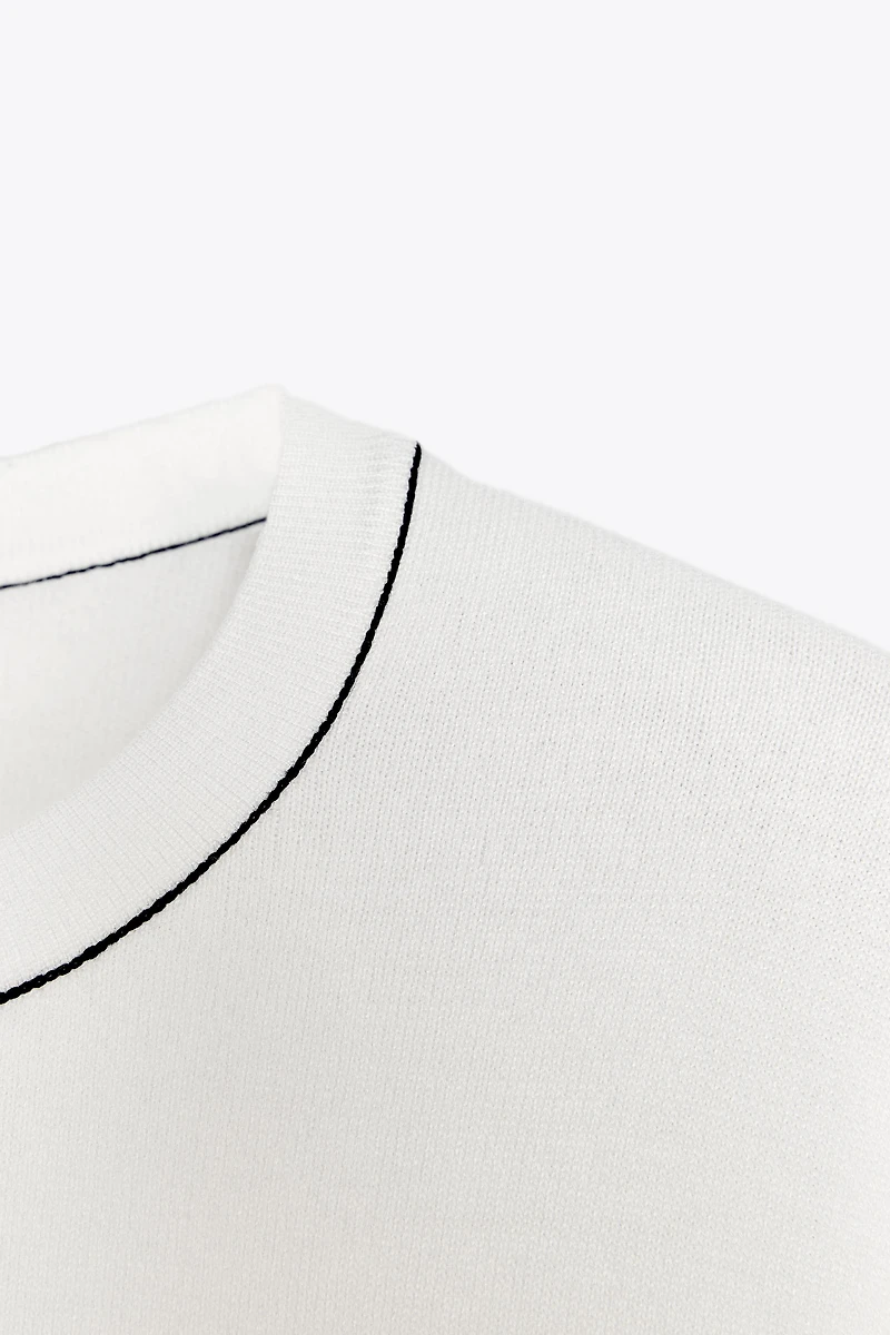 TRIMMED SHORT SLEEVE KNIT TOP