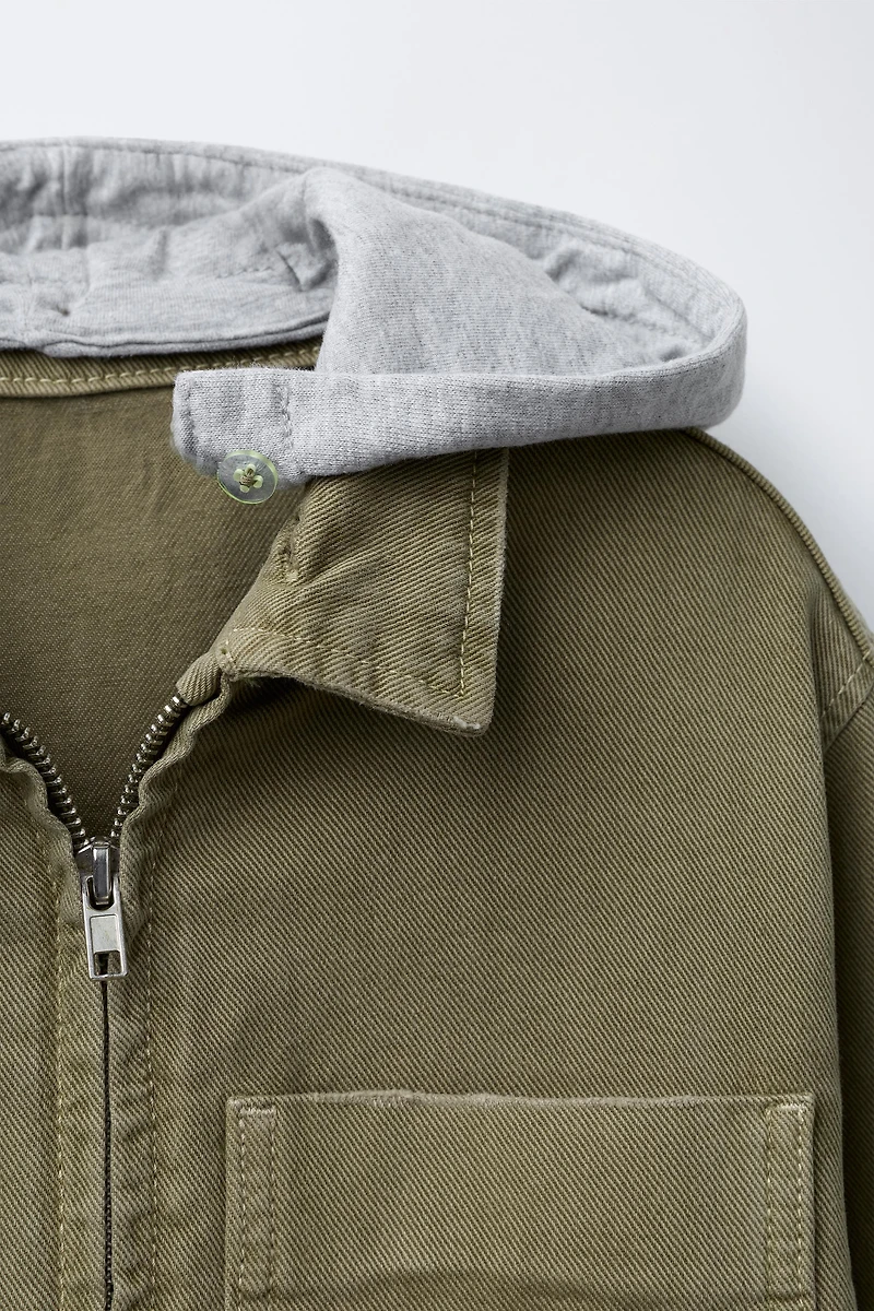 TWILL OVERSHIRT WITH REMOVABLE HOOD