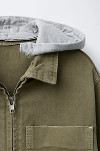 TWILL OVERSHIRT WITH REMOVABLE HOOD