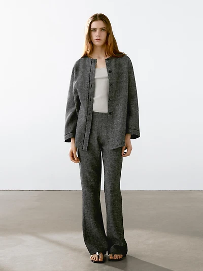 100% linen straight-leg trousers