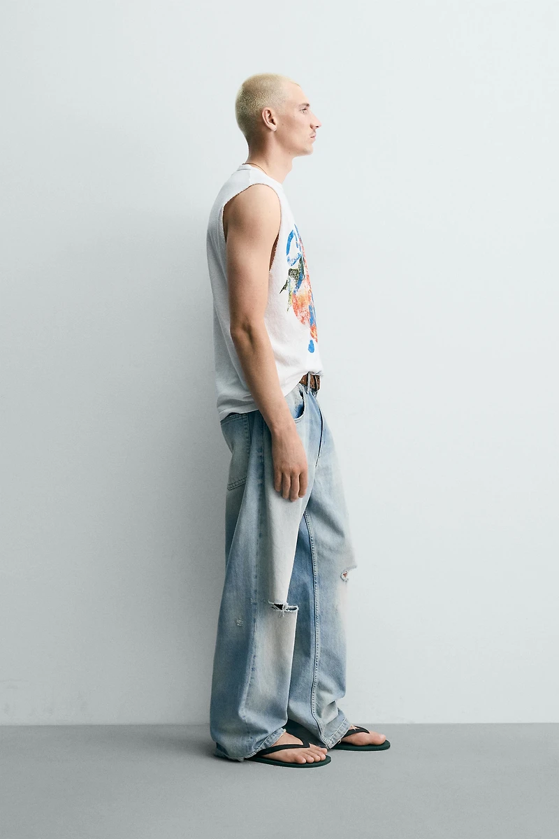 WASHED KNIT PRINTED TANK TOP