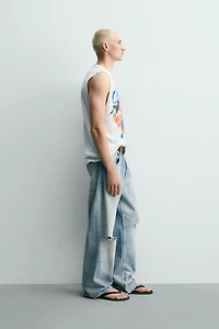 WASHED KNIT PRINTED TANK TOP