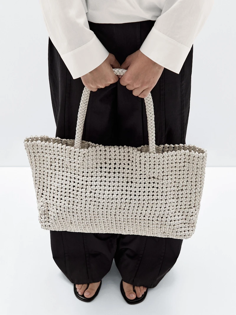 Sac cabas tressé en cuir nappa