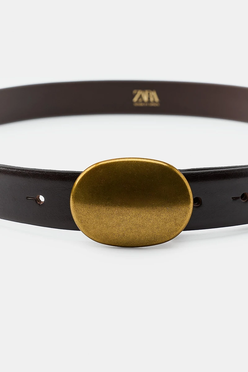 100% LEATHER PLAQUE BUCKLE BELT