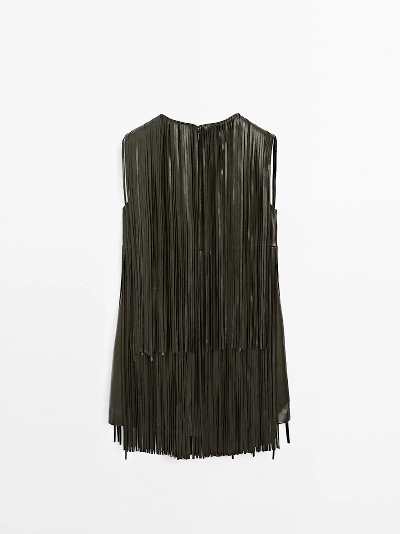 Short nappa leather dress with fringing - Studio