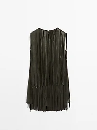 Short nappa leather dress with fringing - Studio