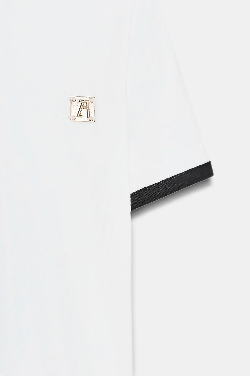 ZARA TRIM T-SHIRT WITH BROOCH