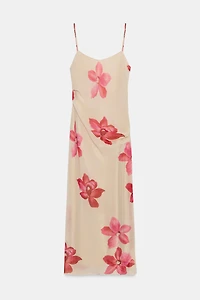 DRAPED FLORAL MIDI DRESS