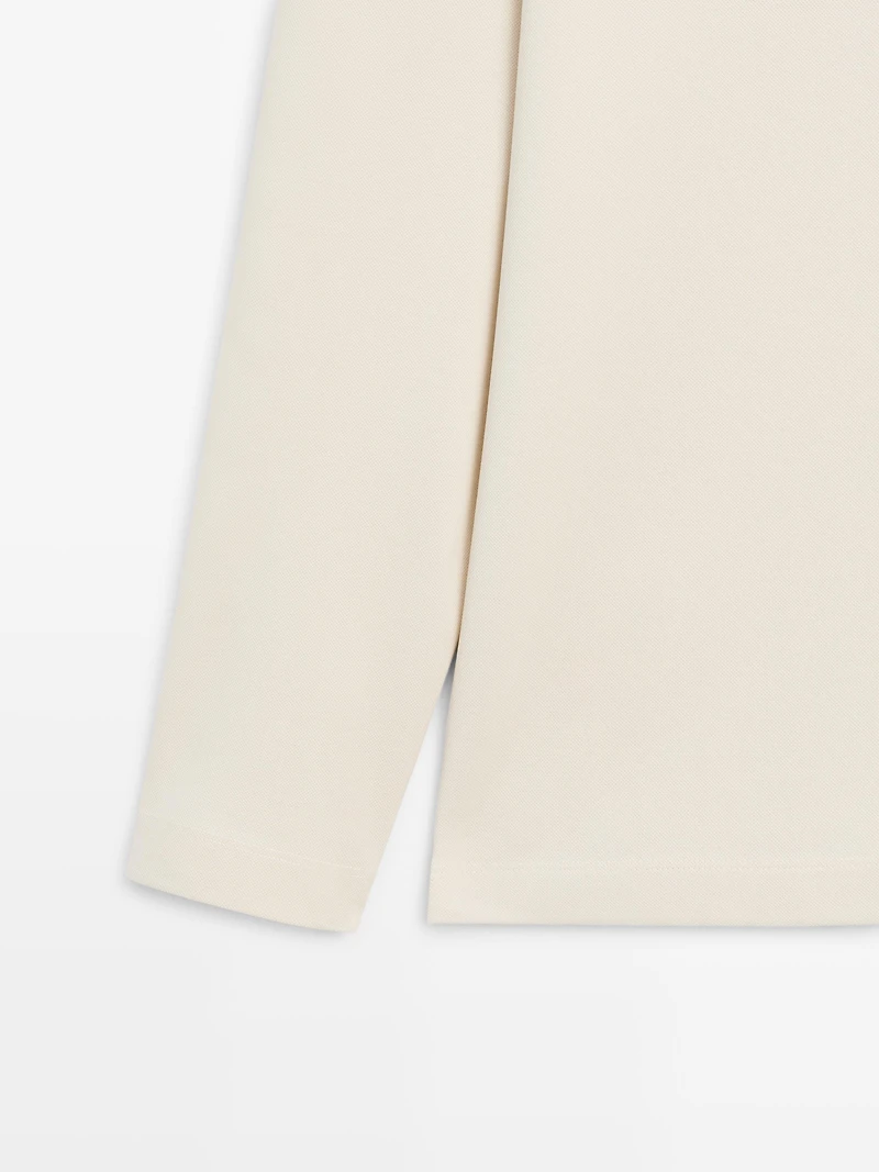 Long sleeve mercerised cotton piqué polo shirt