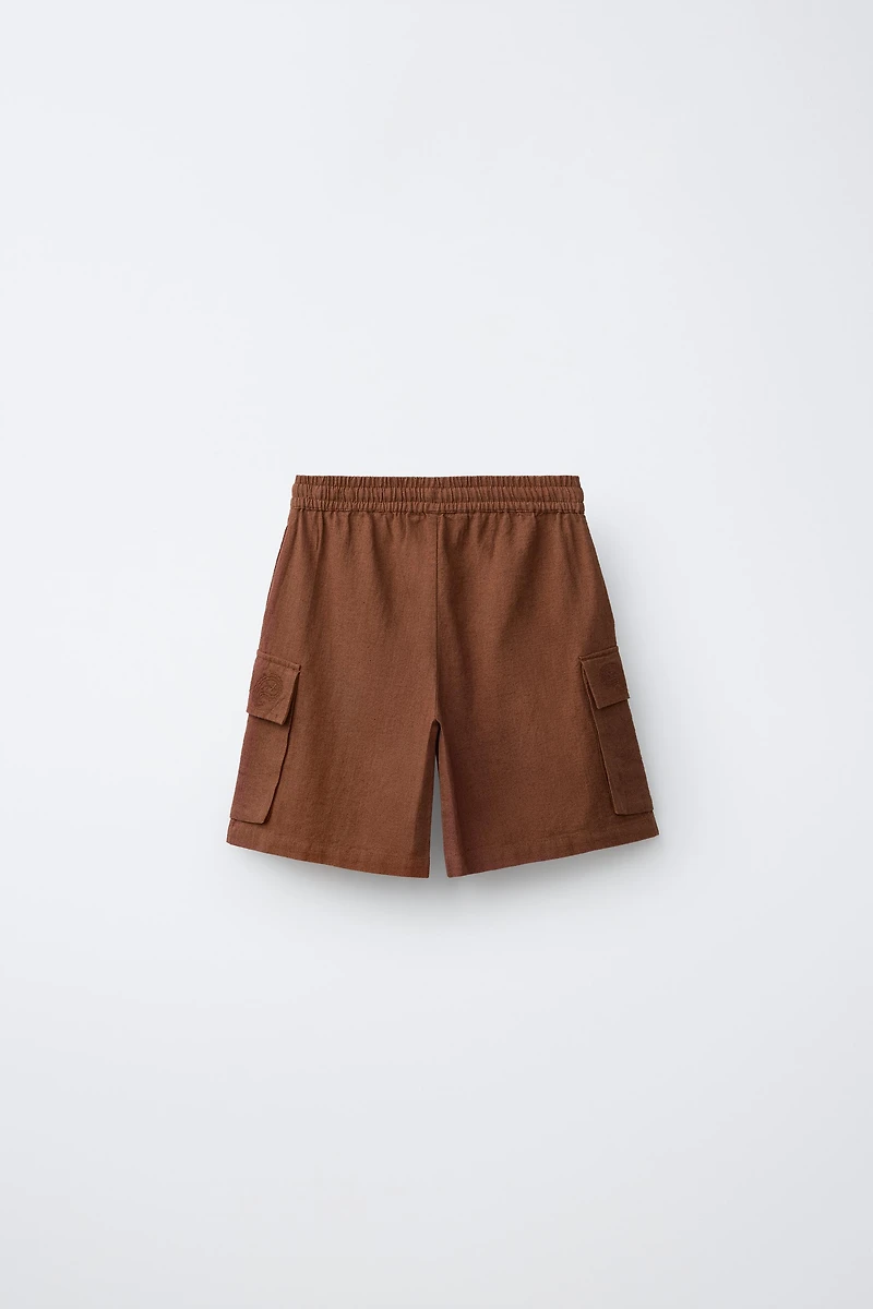 SHORT BRODÉ AVEC LIN ET COTON