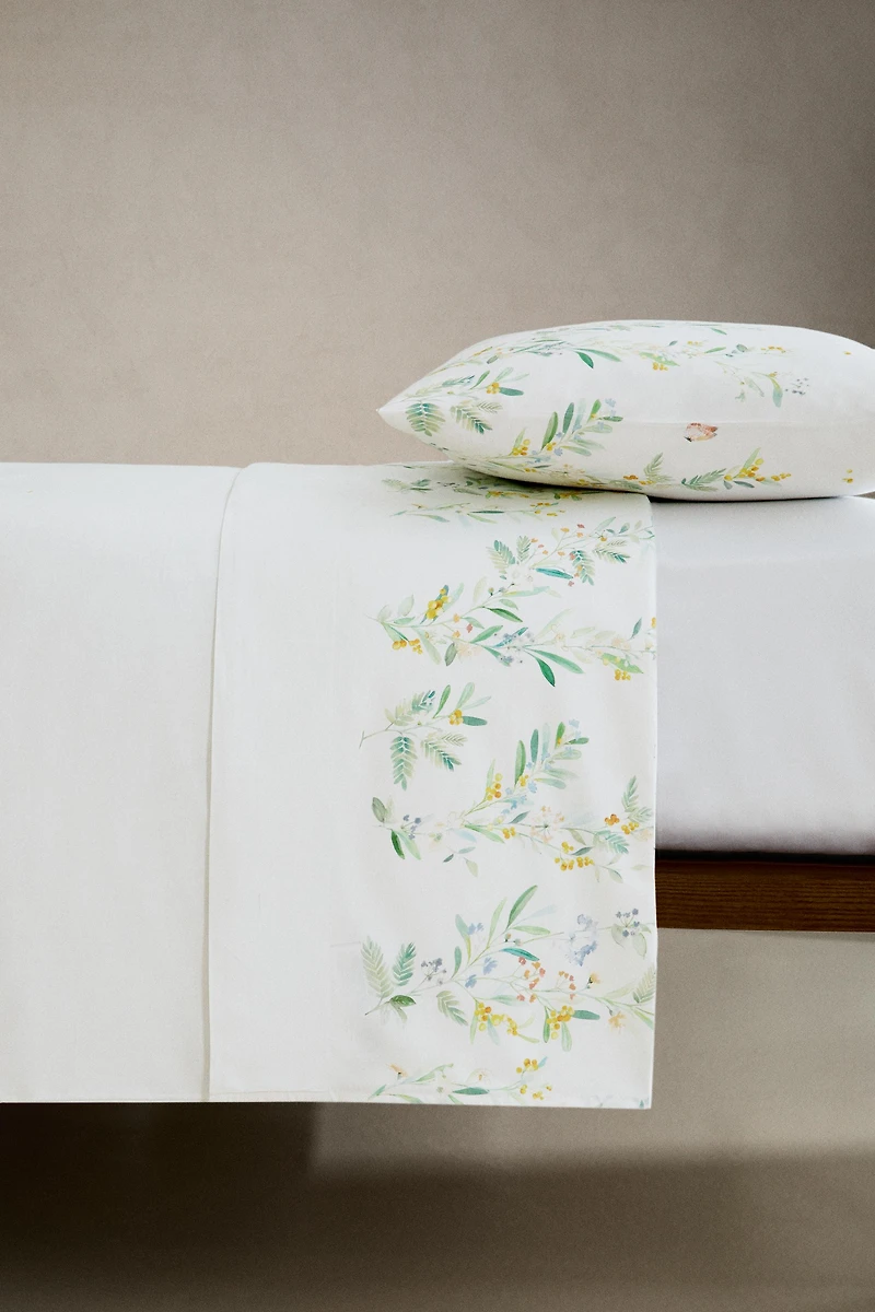 SATEEN DUVET COVER LEAVES AND FLOWERS