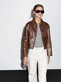 Short nappa leather jacket