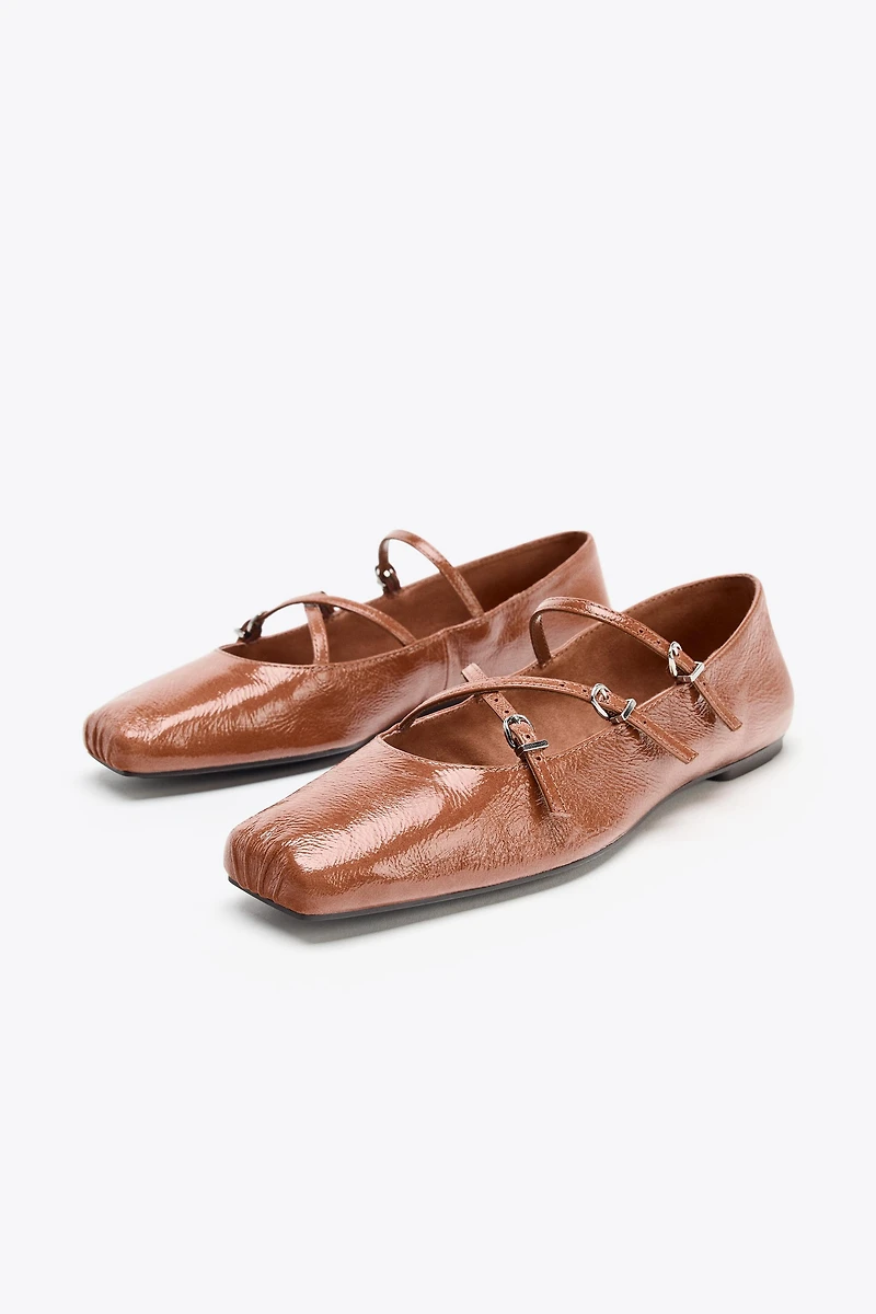 LEATHER SQUARE TOE BALLET FLATS