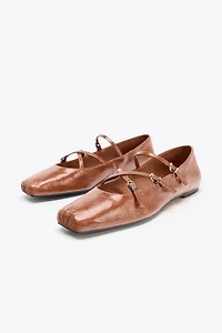 LEATHER SQUARE TOE BALLET FLATS