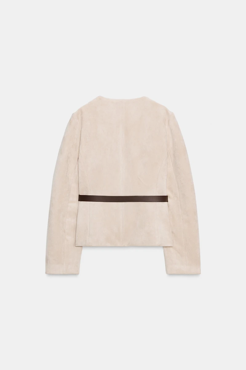FAUX SUEDE BELTED BLAZER