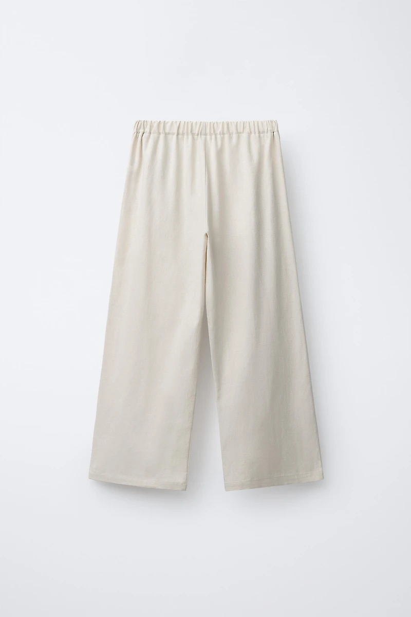 WIDE LEG BEADED PANTS WITH LINEN AND COTTON