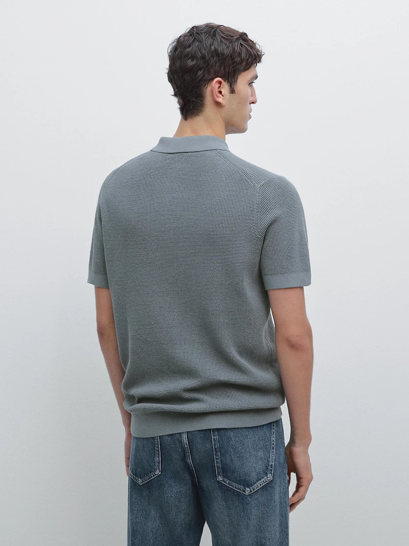 Textured cotton knit polo shirt