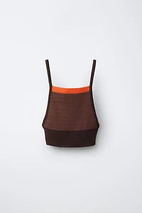 CONTRAST STRIPE CROCHET KNIT TOP