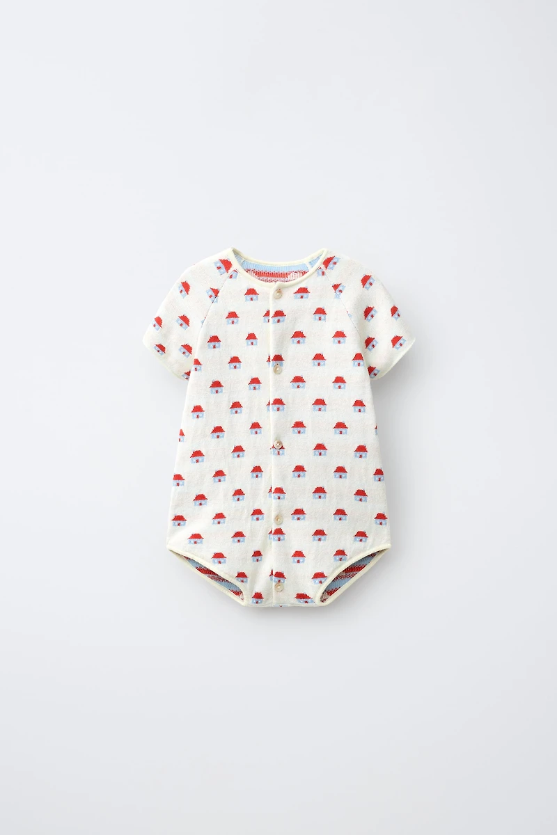 LITTLE HOUSES JACQUARD KNIT ROMPER