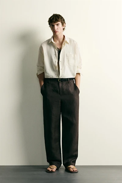 EMBROIDERED COTTON-LINEN RELAXED FIT SHIRT