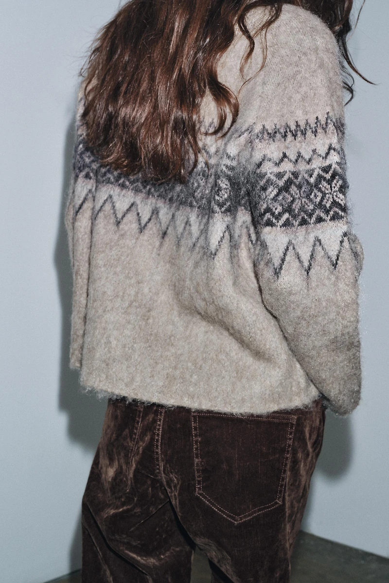 BRUSHED EFFECT JACQUARD KNIT JUMPER