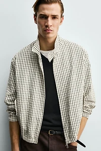CROPPED FIT TEXTURED PLAID JACKET