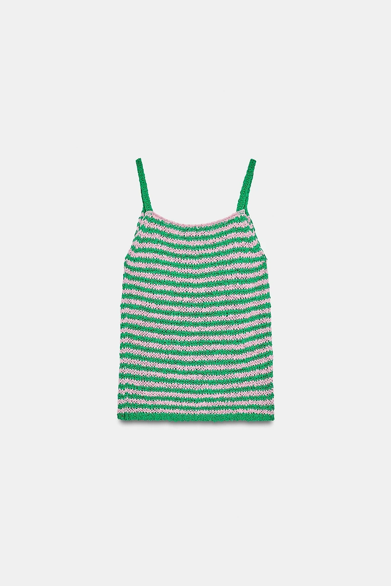 STRIPED KNIT STRAP TOP