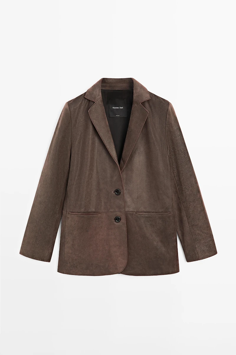 100% suede leather blazer with lapel collar