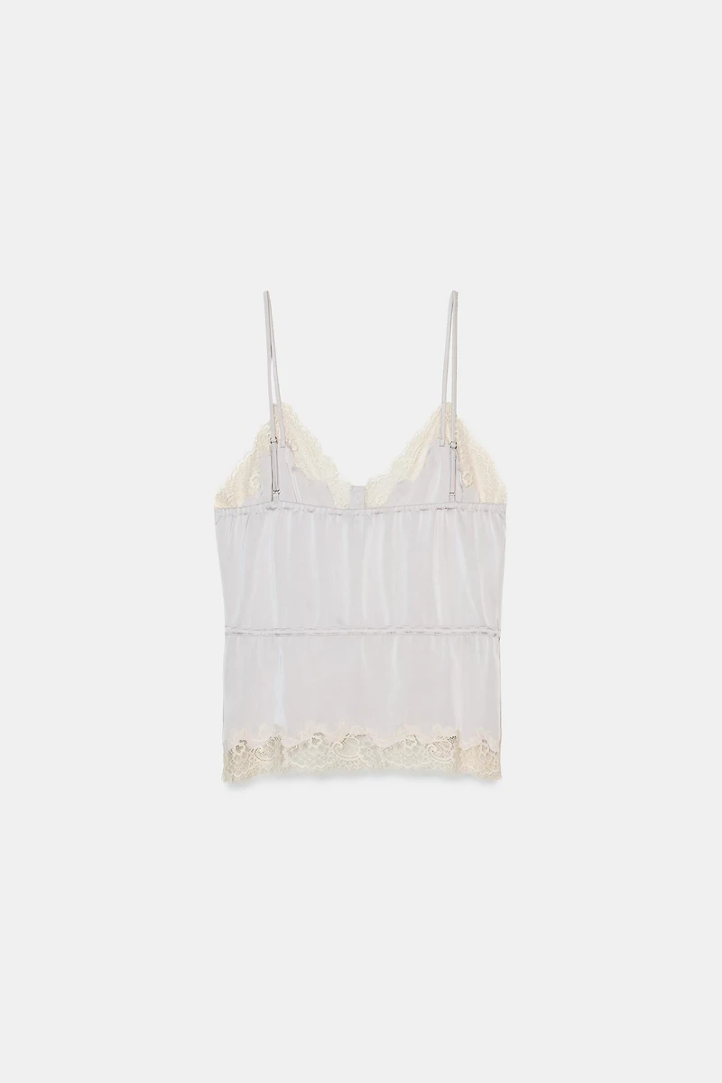 FLORAL LACE SATIN EFFECT TOP