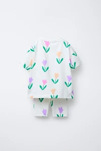 PRINTED JOGGING T-SHIRT AND CYCLING LEGGINGS SET