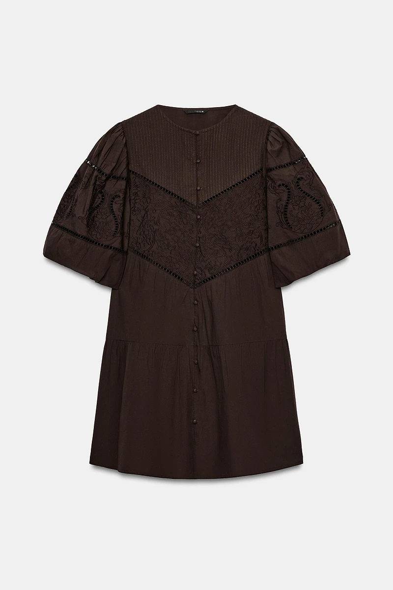 EMBROIDERED POPLIN MINI DRESS