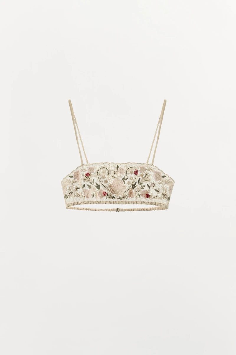 EMBROIDERED BEADED TULLE BRA
