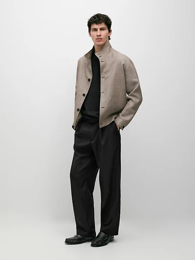 Relaxed fit darted cool wool blend trousers