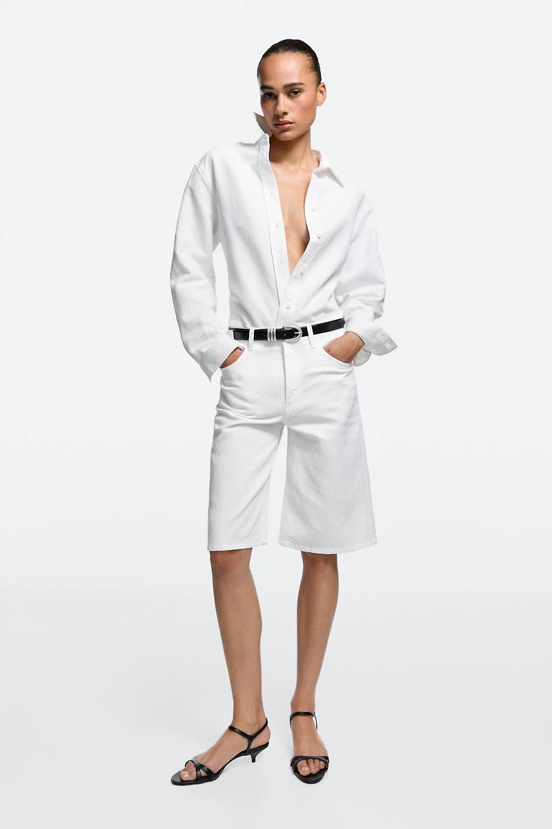 Cotton and linen blend Bermuda shorts