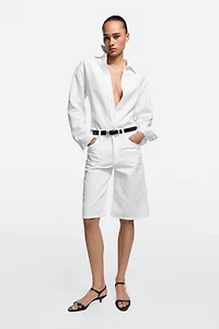 Cotton and linen blend Bermuda shorts