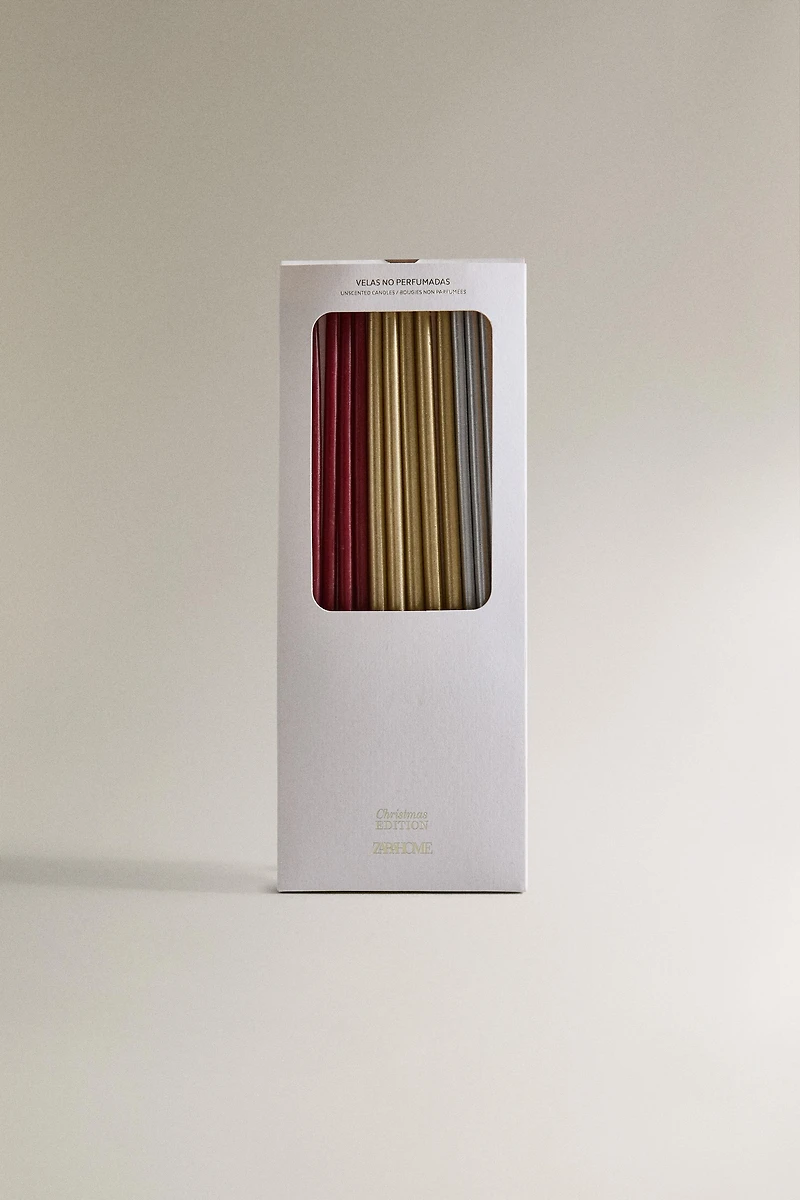 PACK BOUGIES EFFILÉES MULTICOLORES NOËL (PACK DE 15)