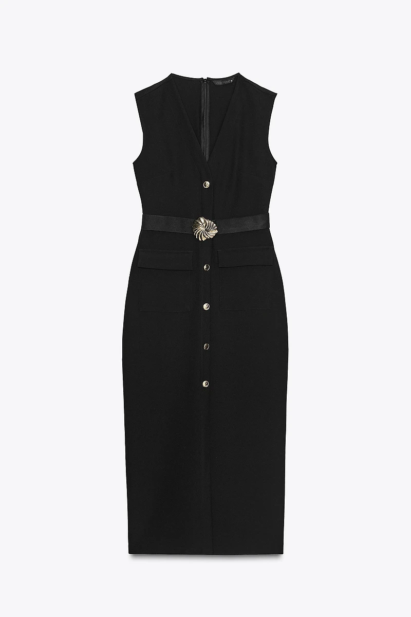 BELTED CREPE MIDI DRESS