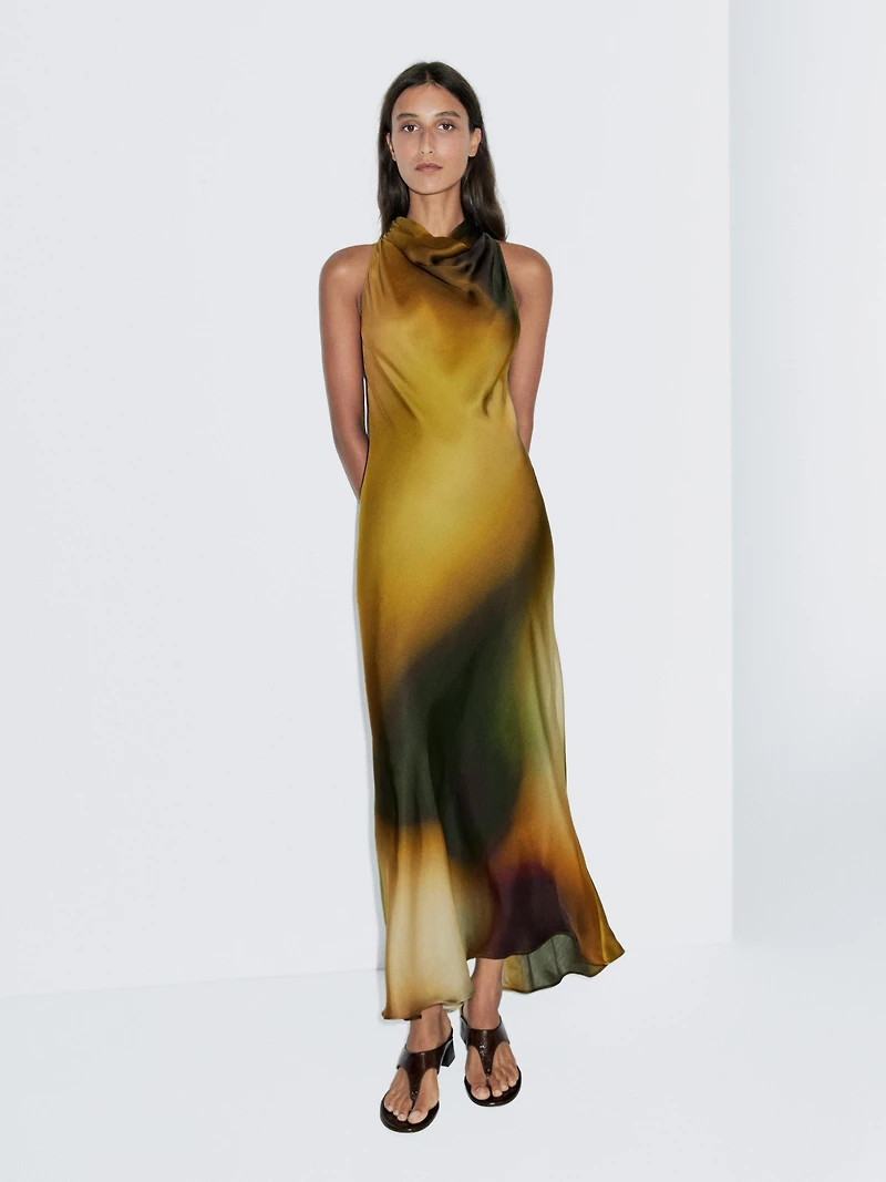 Long printed halterneck dress
