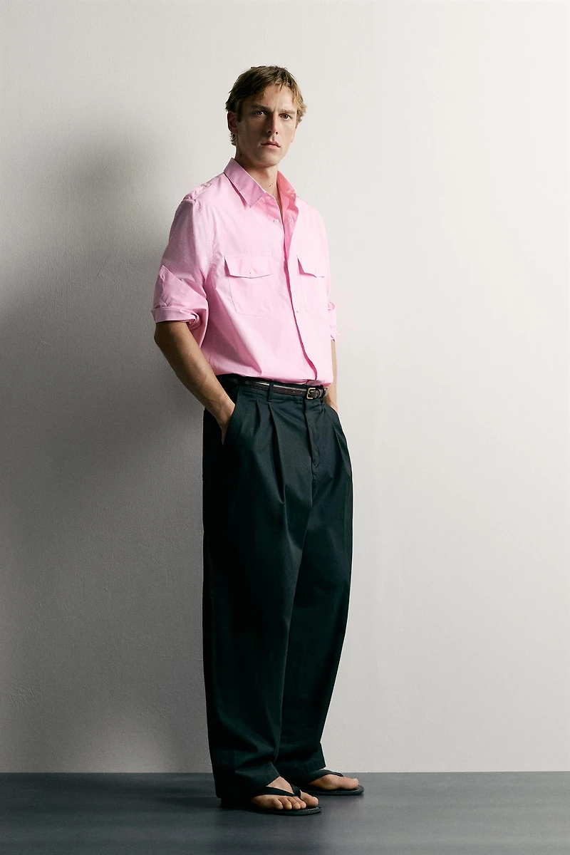 RELAXED FIT TAB DETAIL SHIRT