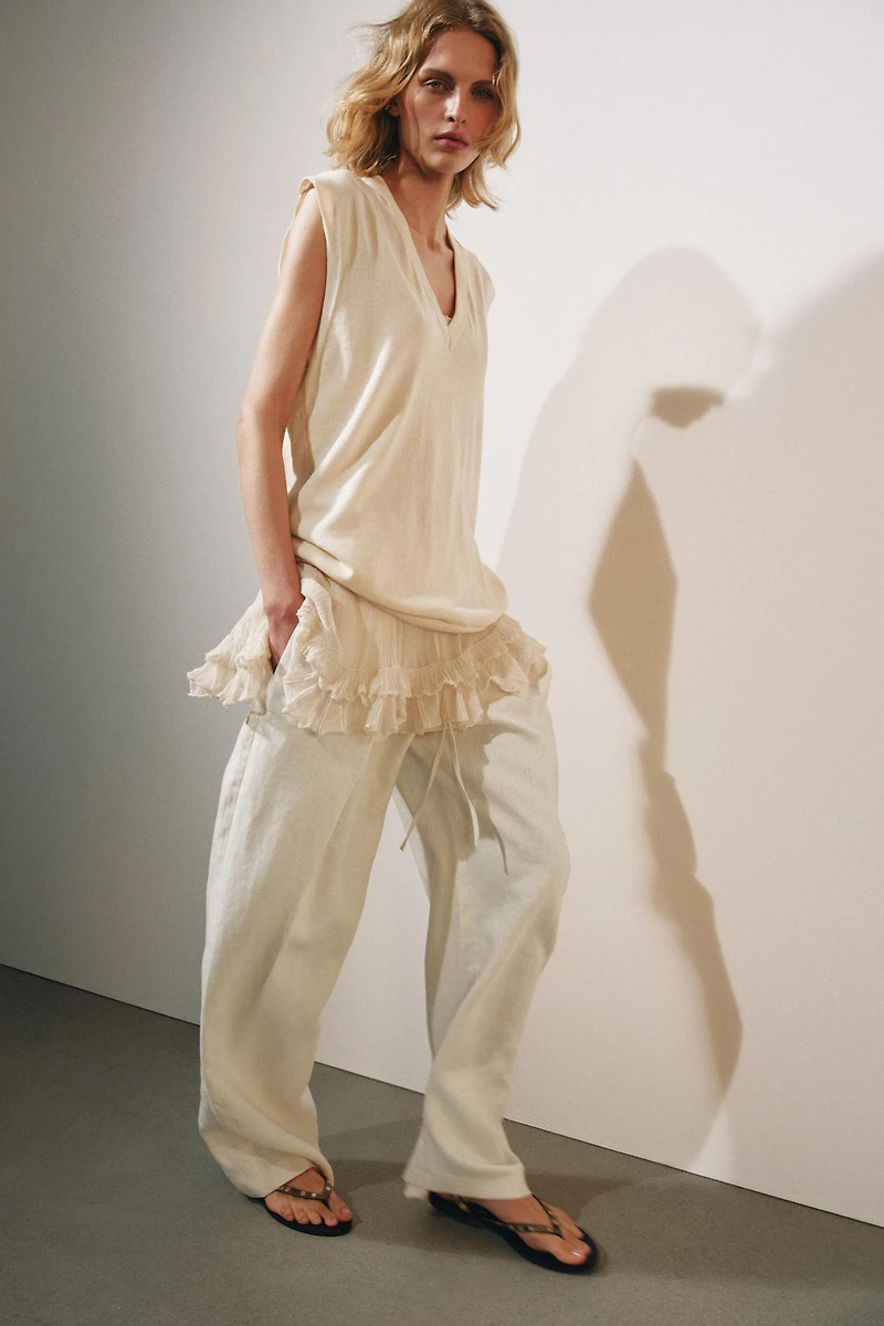 LONG COMBINATION KNIT VEST