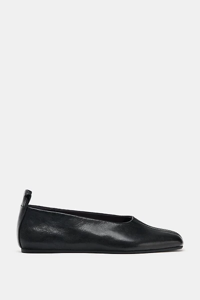 SQUARE TOE LEATHER BALLET FLATS