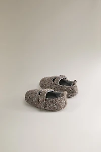 WOOL EFFECT BALLERINA SLIPPERS