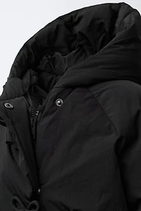 DOUBLE-BREASTED HOODED COAT WITH BOWS