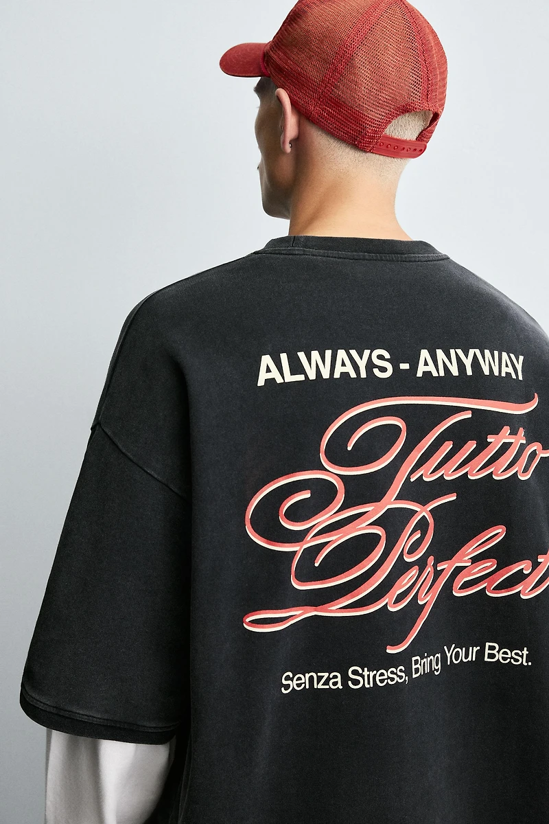 WASHED PRINTED TEXT SWEATSHIRT