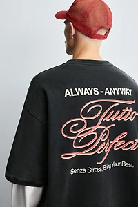 WASHED PRINTED TEXT SWEATSHIRT