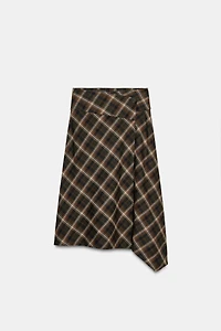 ASYMMETRIC PLAID MIDI SKIRT