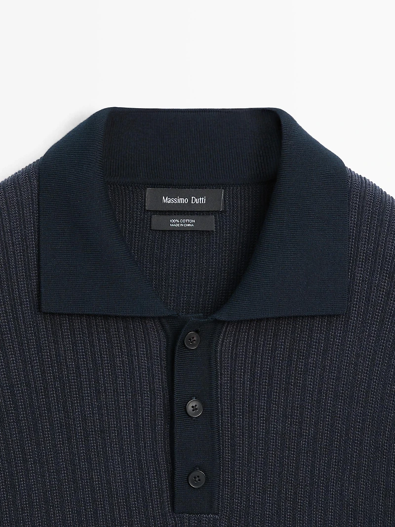 Short sleeve textured knit polo shirt