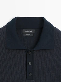 Short sleeve textured knit polo shirt