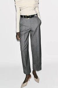 BELTED CUFFED HEM PANTS
