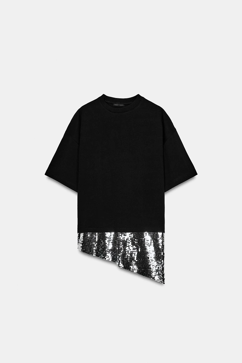 ASYMMETRIC SEQUIN T-SHIRT